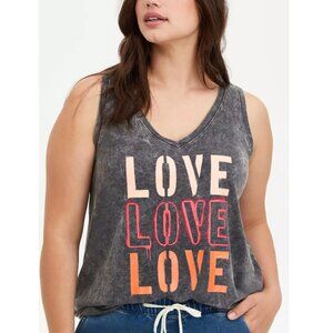 Torrid Women's Mineral Wash Black Love Graffiti Vintage Tank Size 5X